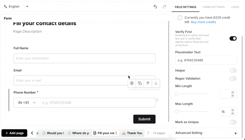 Customize Settings of otp verification form