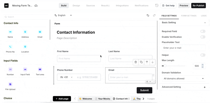 Various designing options for creating forms as per the brand.