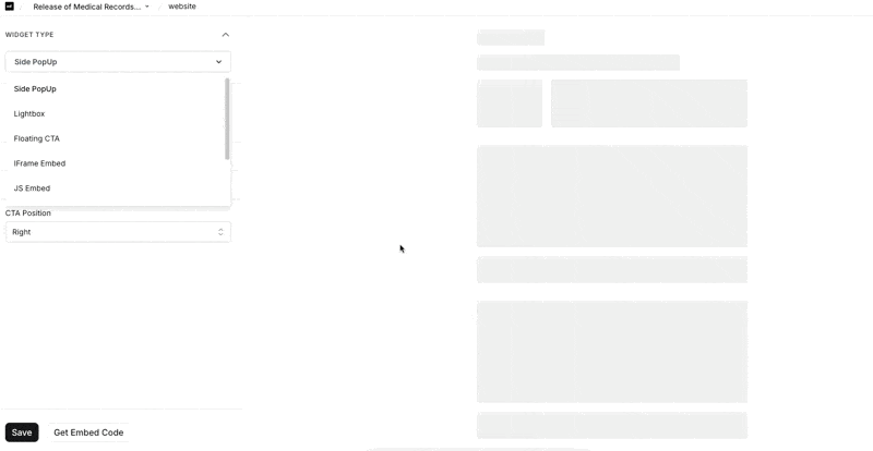 Embed form using lightbox