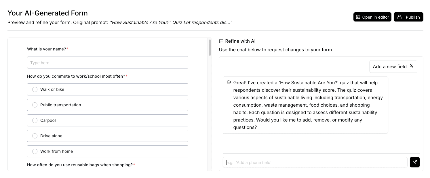 Makeforms AI quiz builder
