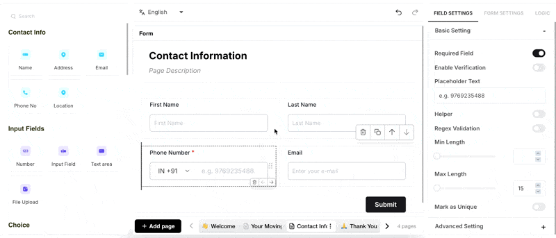 Adding otp verification to the form using Makeforms form builder.