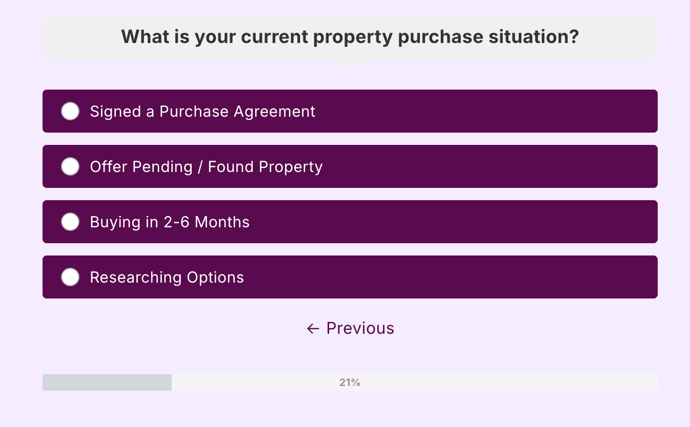 Quiz lead form builder