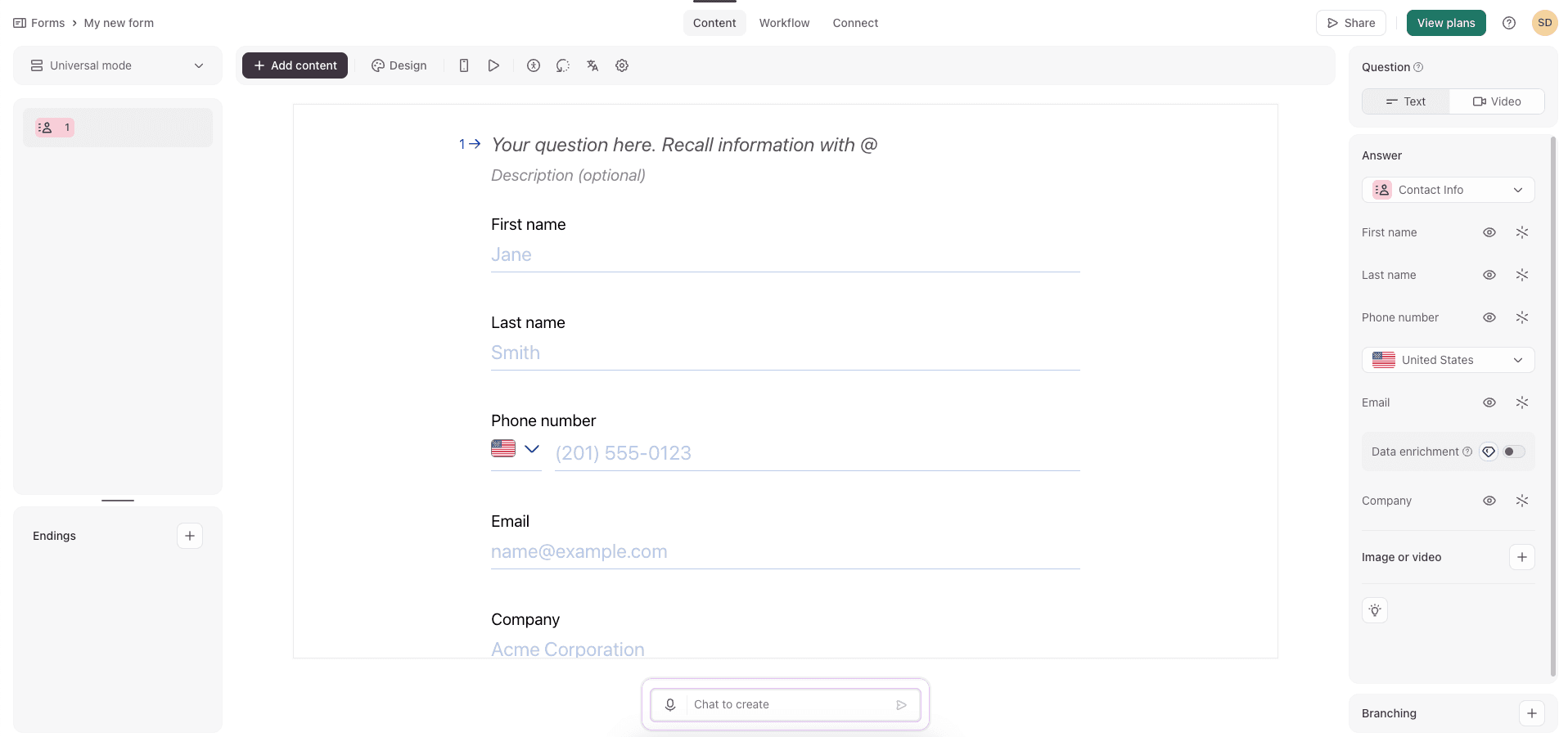 Typeform create form