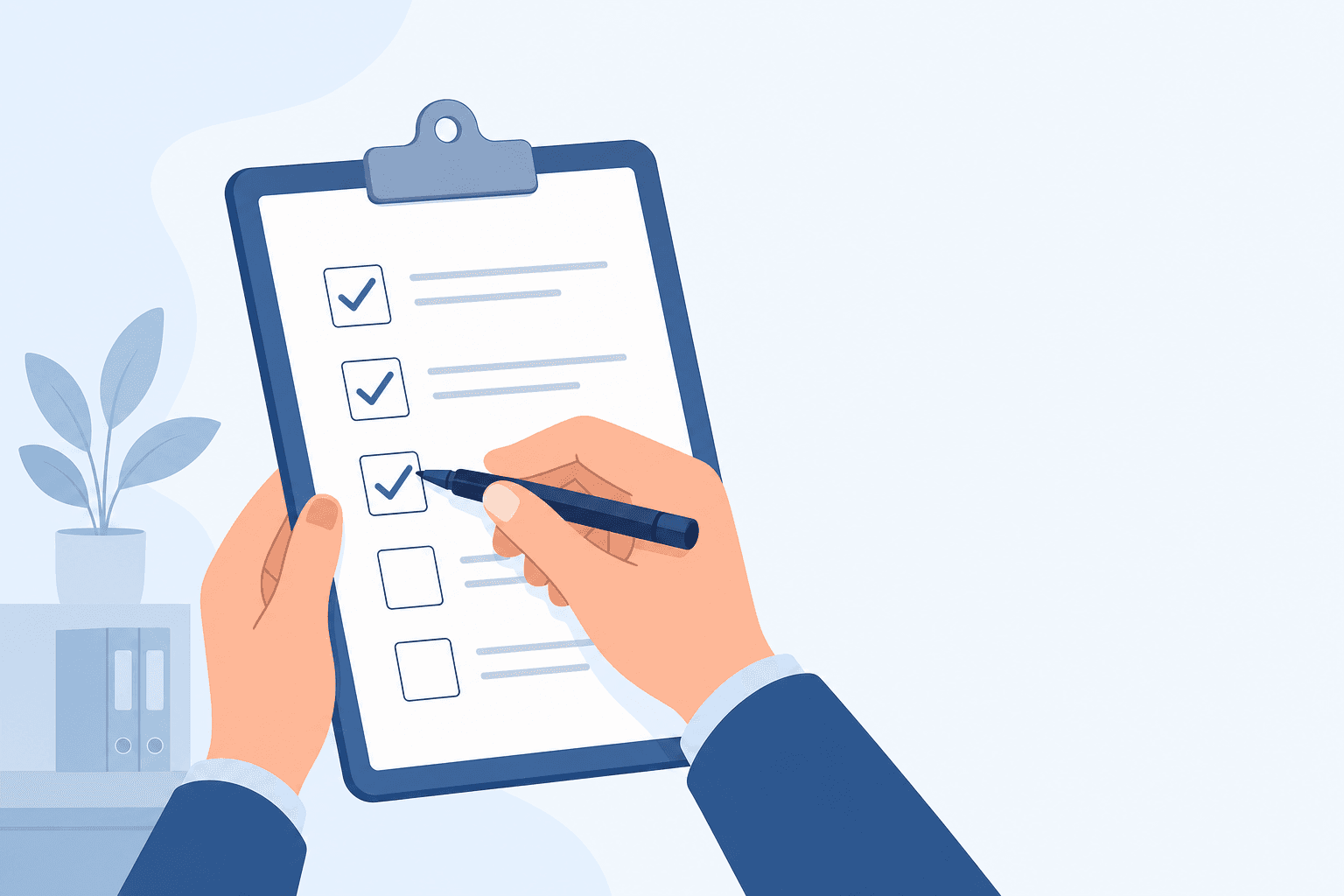 A hand checking off items on a negotiation checklist one by one