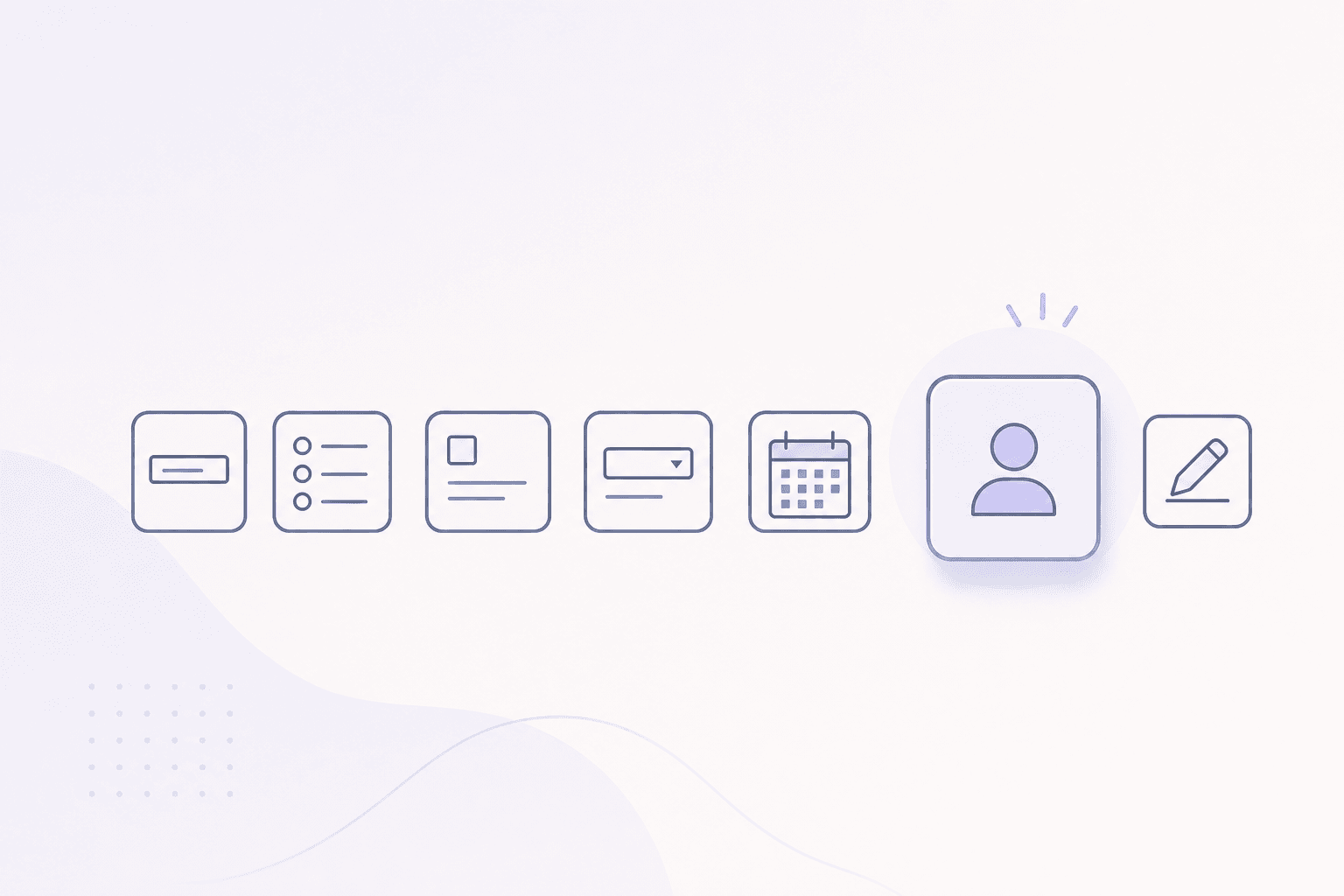 Seven form tool icons in a row with one option moving forward as the selected choice